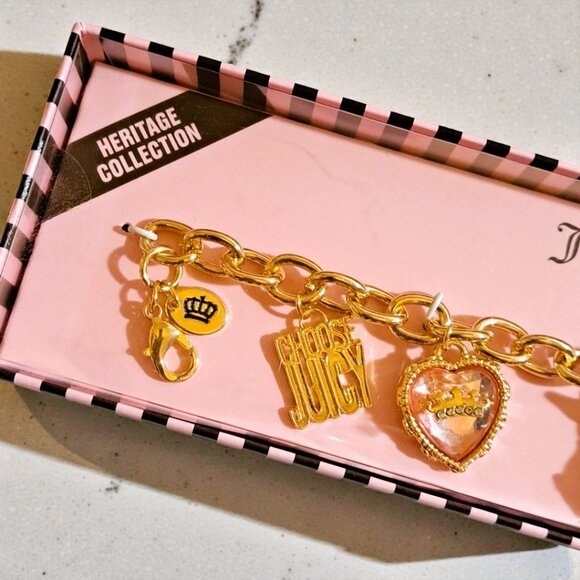 Juicy Couture Gold Pink Blue Heritage Scottie Charm Bracelet NWT - Picture 4 of 7